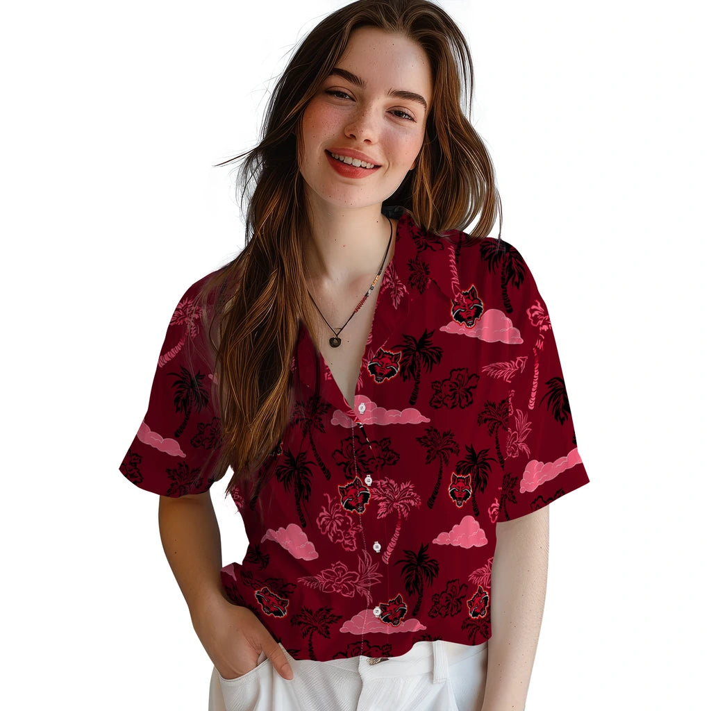 Arkansas State Red Wolves Hawaiian Shirt - Palm And Clouds | Moonbestprint
