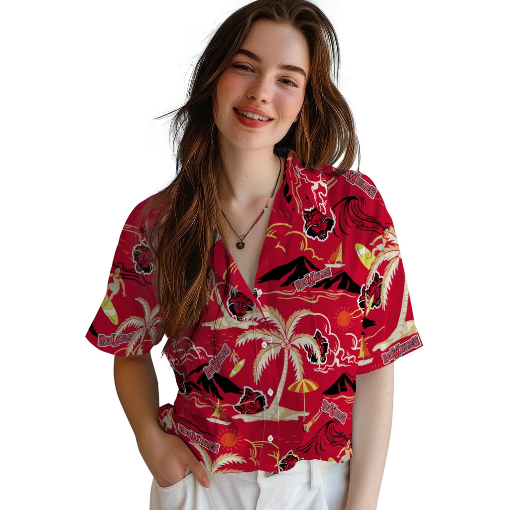 Arkansas State Red Wolves Hawaiian Shirt - Palm Tree Island | Moonbestprint