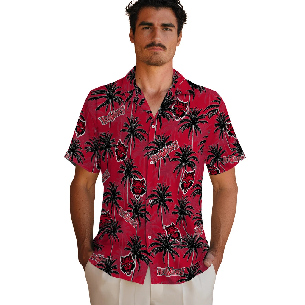 Arkansas State Red Wolves Hawaiian Shirt - Palm Tree Motif | Moonbestprint
