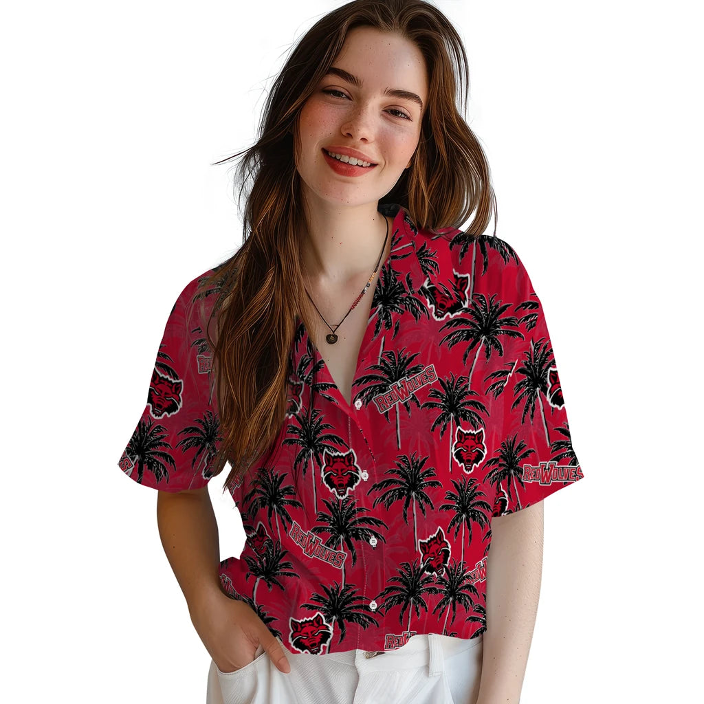 Arkansas State Red Wolves Hawaiian Shirt - Palm Tree Motif | Moonbestprint