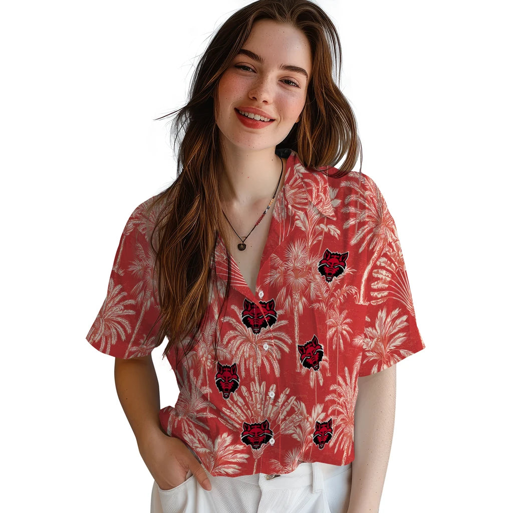 Arkansas State Red Wolves Hawaiian Shirt - Vintage Palm Tree | Moonbestprint