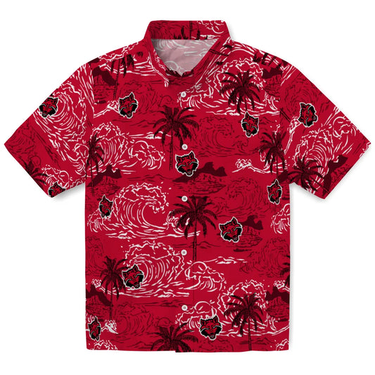 Arkansas State Red Wolves Hawaiian Shirt - Wave Palm | Moonbestprint