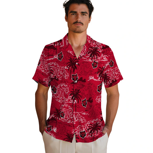 Arkansas State Red Wolves Hawaiian Shirt - Wave Palm | Moonbestprint