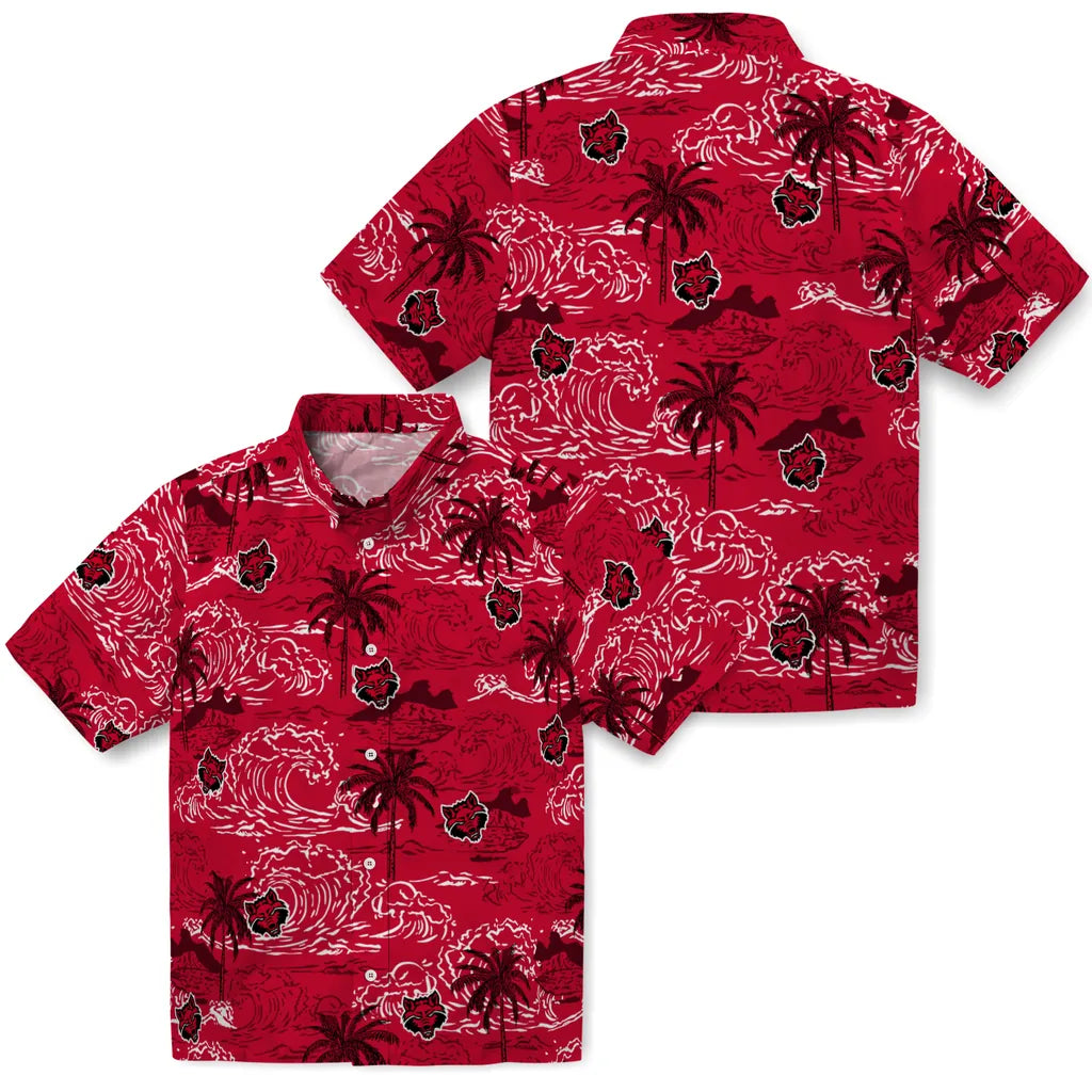 Arkansas State Red Wolves Hawaiian Shirt - Wave Palm | Moonbestprint