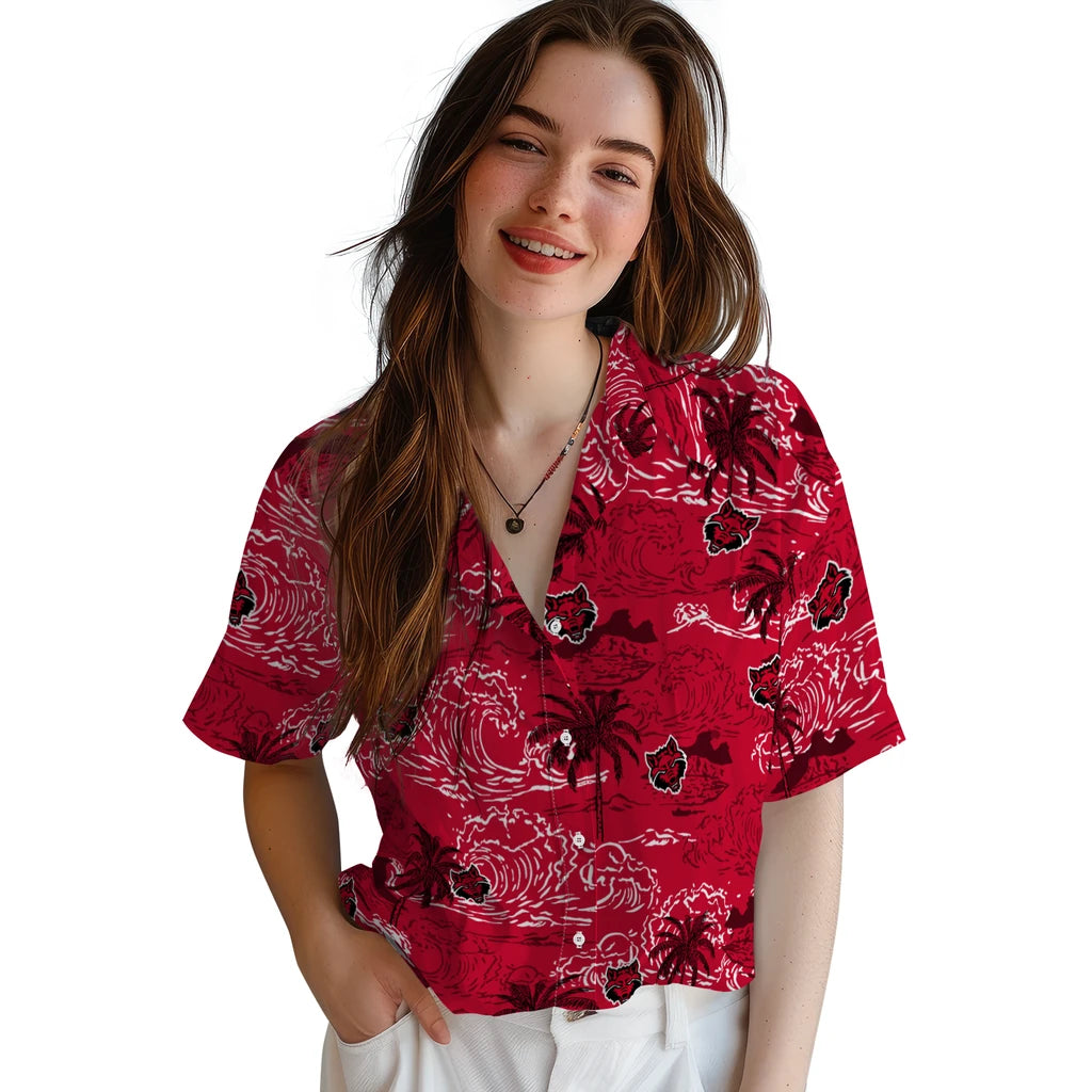 Arkansas State Red Wolves Hawaiian Shirt - Wave Palm | Moonbestprint