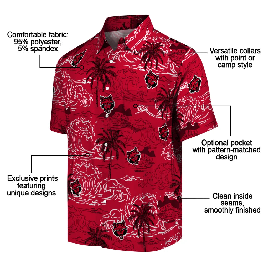 Arkansas State Red Wolves Hawaiian Shirt - Wave Palm | Moonbestprint