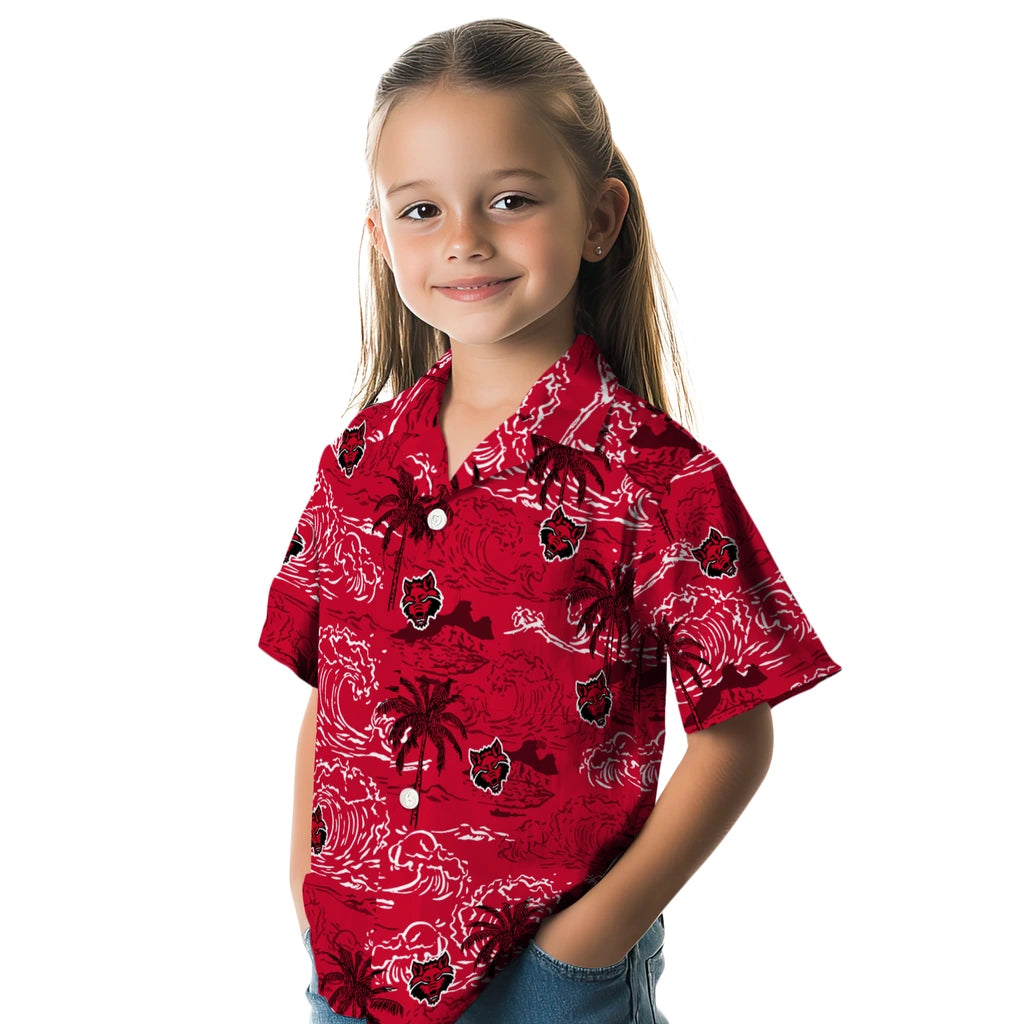 Arkansas State Red Wolves Hawaiian Shirt - Wave Palm | Moonbestprint