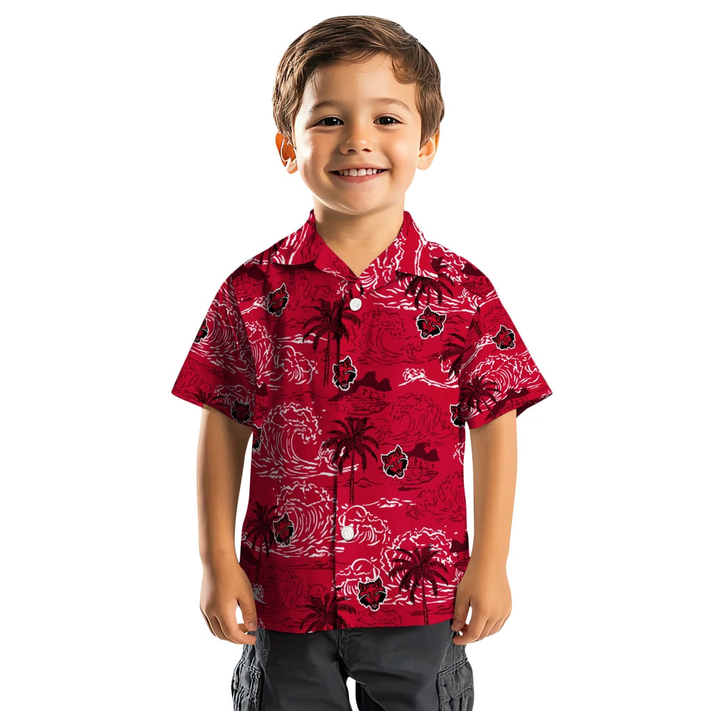 Arkansas State Red Wolves Hawaiian Shirt - Wave Palm | Moonbestprint