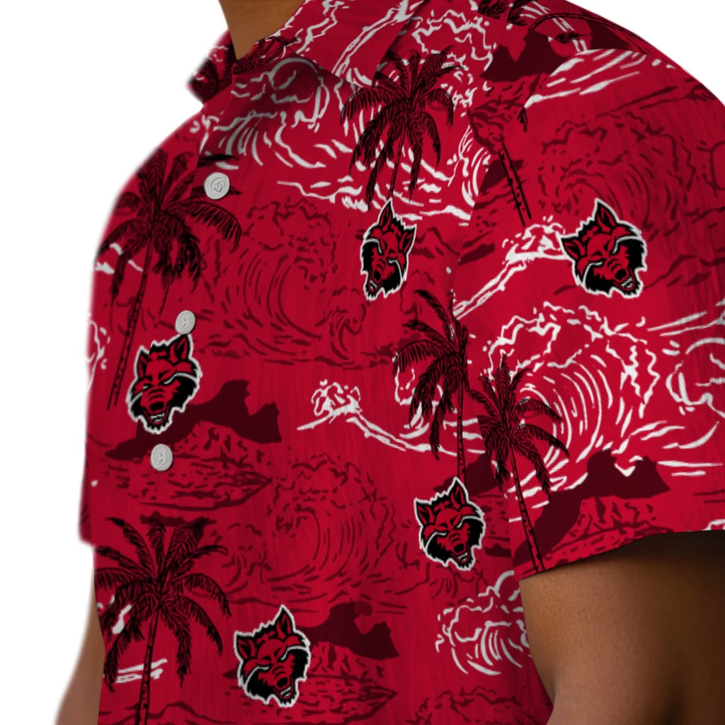 Arkansas State Red Wolves Hawaiian Shirt - Wave Palm | Moonbestprint
