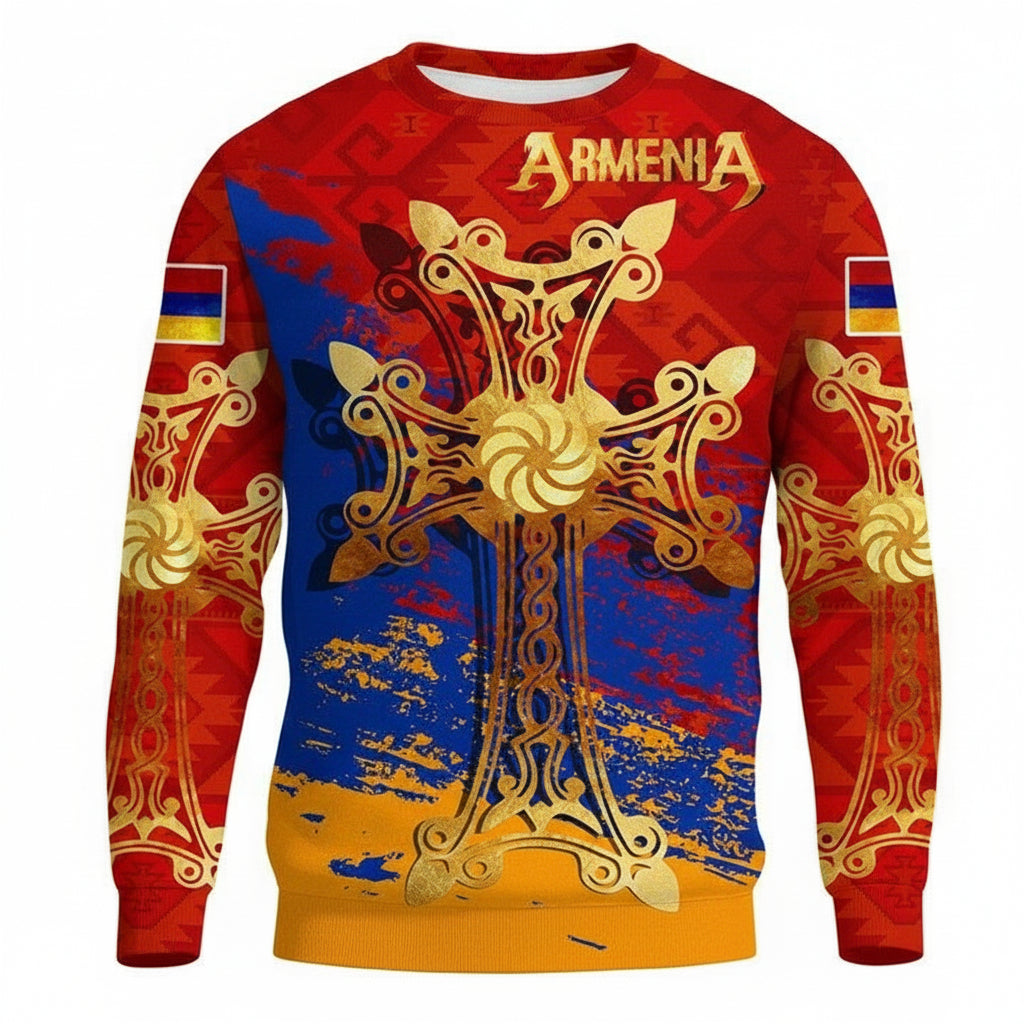 Armenia Khachkar Armenian Cross Special Sweater Knitted Long-Sleeved Sweater A7 ? Usalast