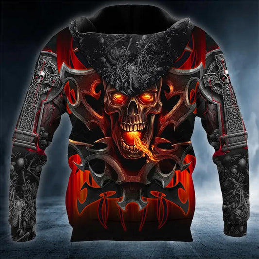 Armor Tattoos Fire Skull 3D All Over Print Hoodie -Moonbestprint