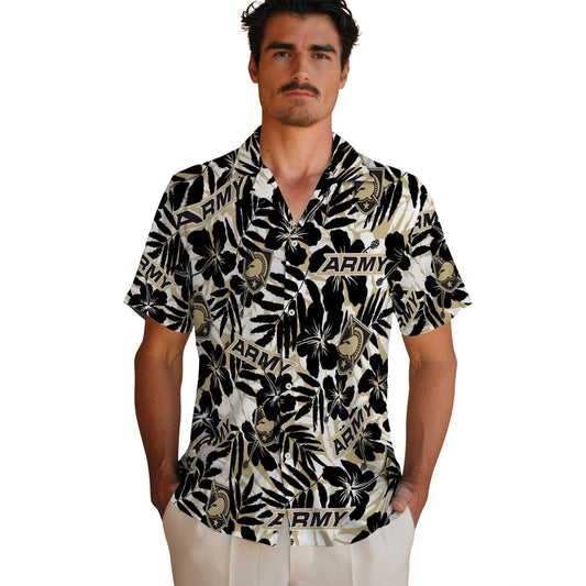 Army Black Knights Hawaiian Shirt - Hibiscus Overlay | Moonbestprint