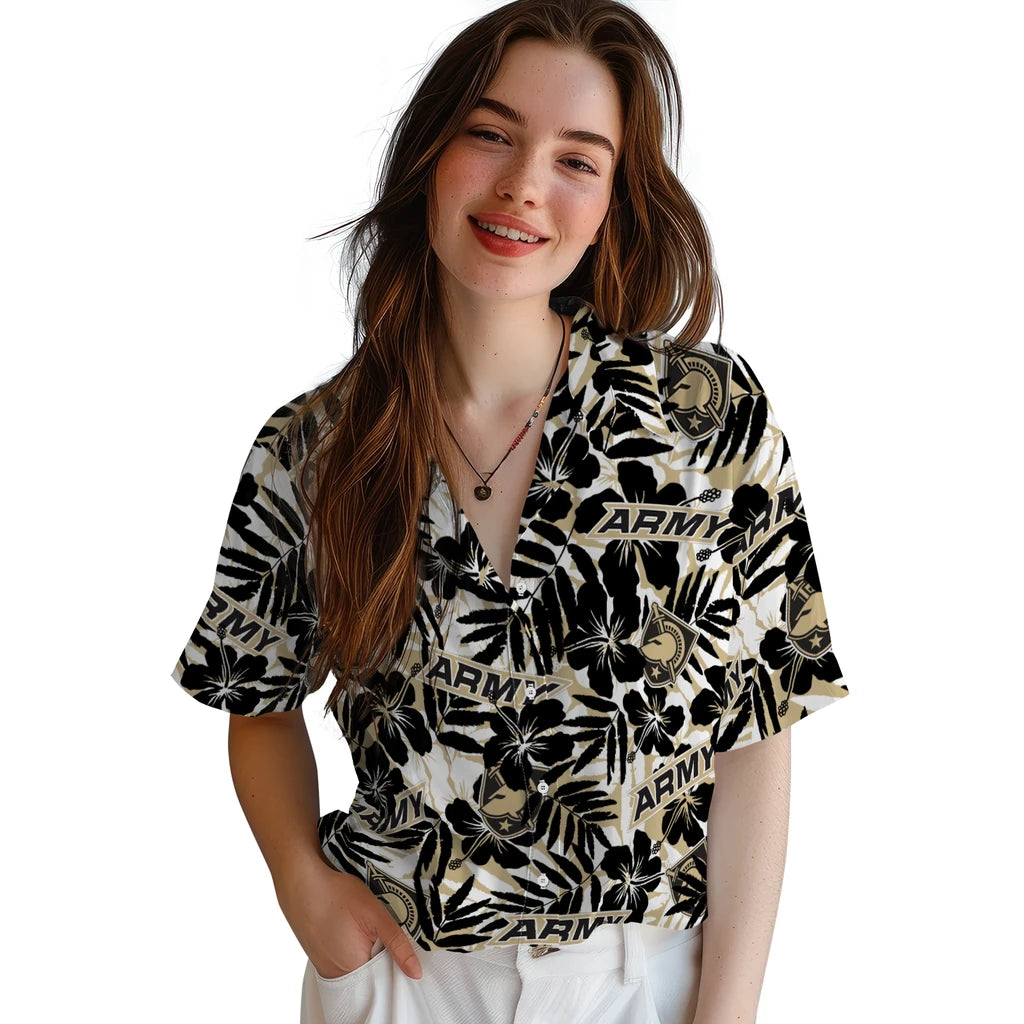 Army Black Knights Hawaiian Shirt - Hibiscus Overlay | Moonbestprint