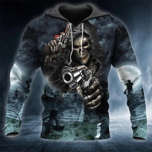 Assassin Grim Reaper With Guns Skull 3D All Over Print Hoodie -Moonbestprint