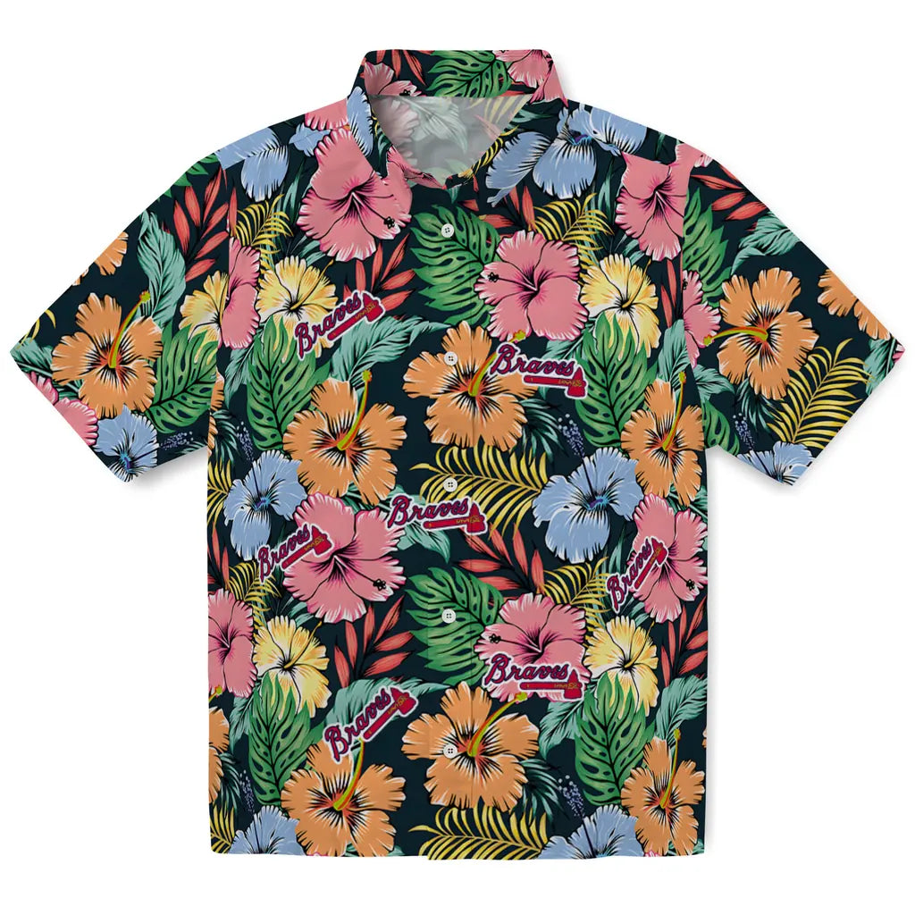 Atlanta Braves Hawaiian Shirt - Brilliant Hibiscus Garden | Moonbestprint