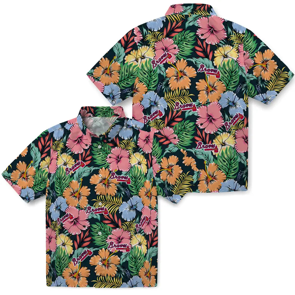 Atlanta Braves Hawaiian Shirt - Brilliant Hibiscus Garden | Moonbestprint