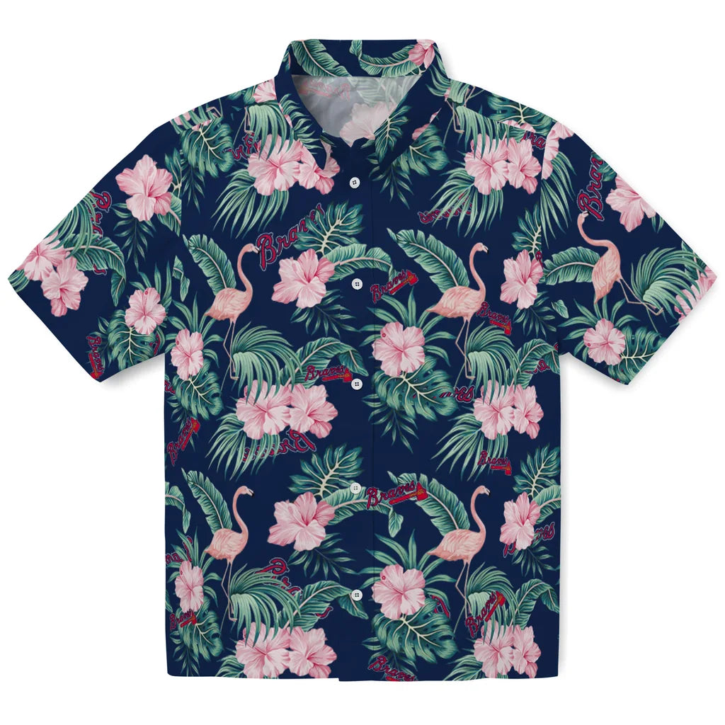 Atlanta Braves Hawaiian Shirt - Flamingo and Hibiscus | Moonbestprint