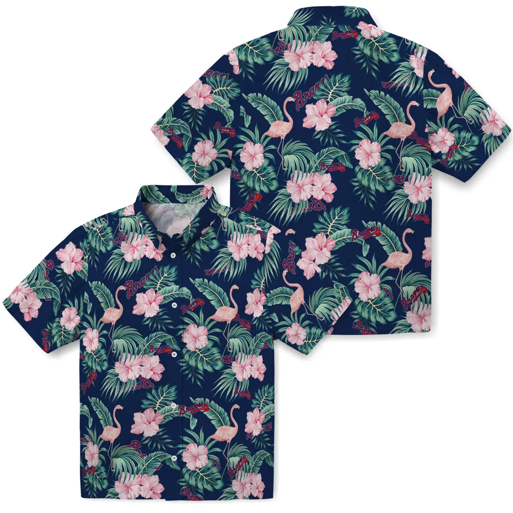 Atlanta Braves Hawaiian Shirt - Flamingo and Hibiscus | Moonbestprint