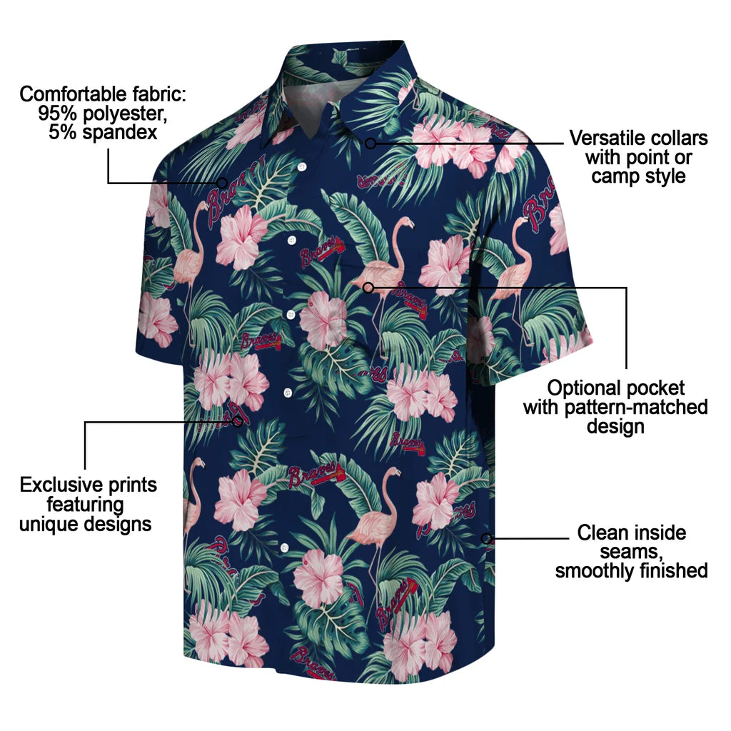 Atlanta Braves Hawaiian Shirt - Flamingo and Hibiscus | Moonbestprint