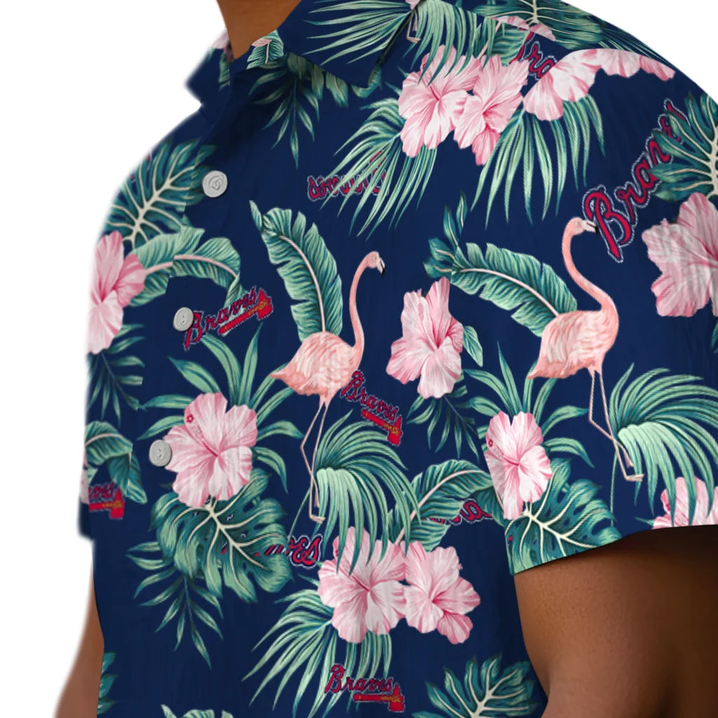 Atlanta Braves Hawaiian Shirt - Flamingo and Hibiscus | Moonbestprint