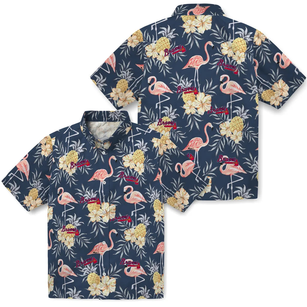 Atlanta Braves Hawaiian Shirt - Flamingo Hibiscus | Moonbestprint