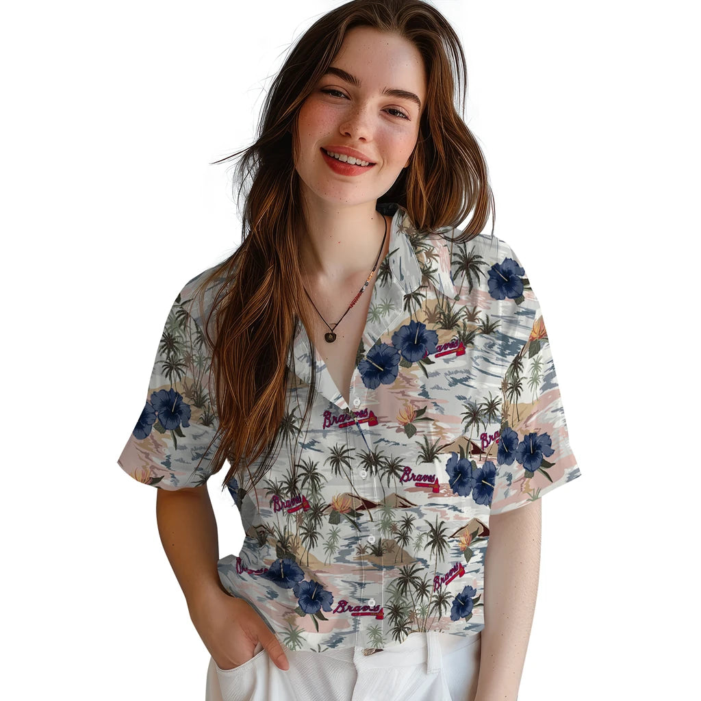 Atlanta Braves Hawaiian Shirt - Hibiscus Seaside | Moonbestprint
