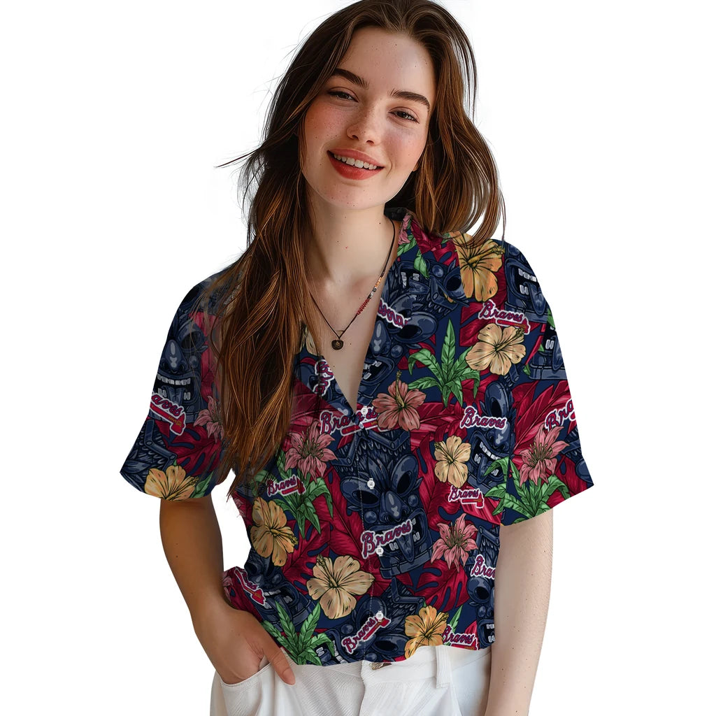 Atlanta Braves Hawaiian Shirt - Hibiscus Tiki Jungle | Moonbestprint