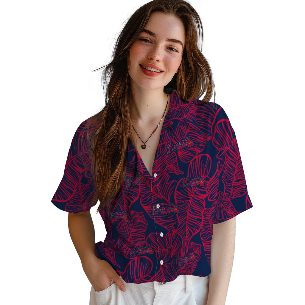 Atlanta Braves Hawaiian Shirt - Leaf Outline | Moonbestprint