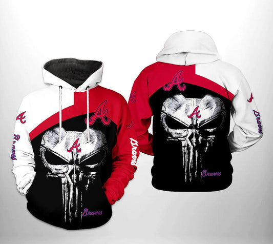 Atlanta Braves MLB Skull Punisher MLB All Over Print Hoodie -Moonbestprint