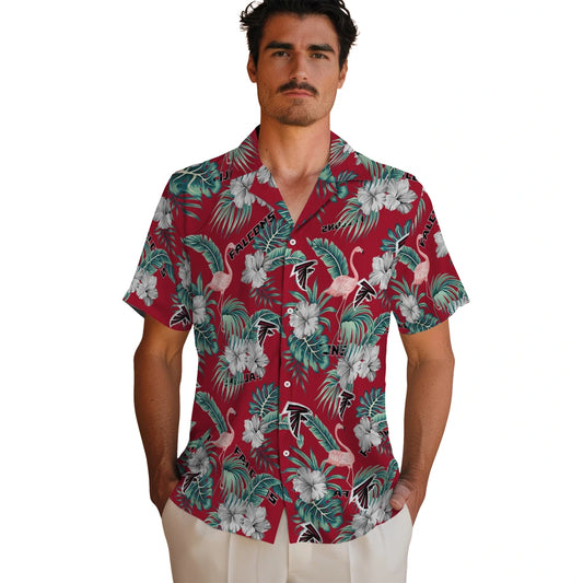 Atlanta Falcons Hawaiian Shirt - Flamingo and Hibiscus | Moonbestprint