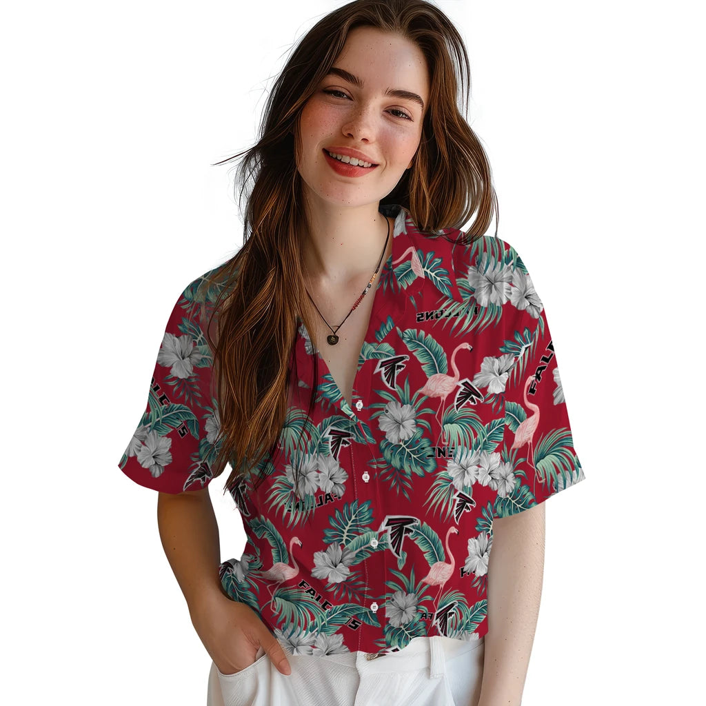 Atlanta Falcons Hawaiian Shirt - Flamingo and Hibiscus | Moonbestprint