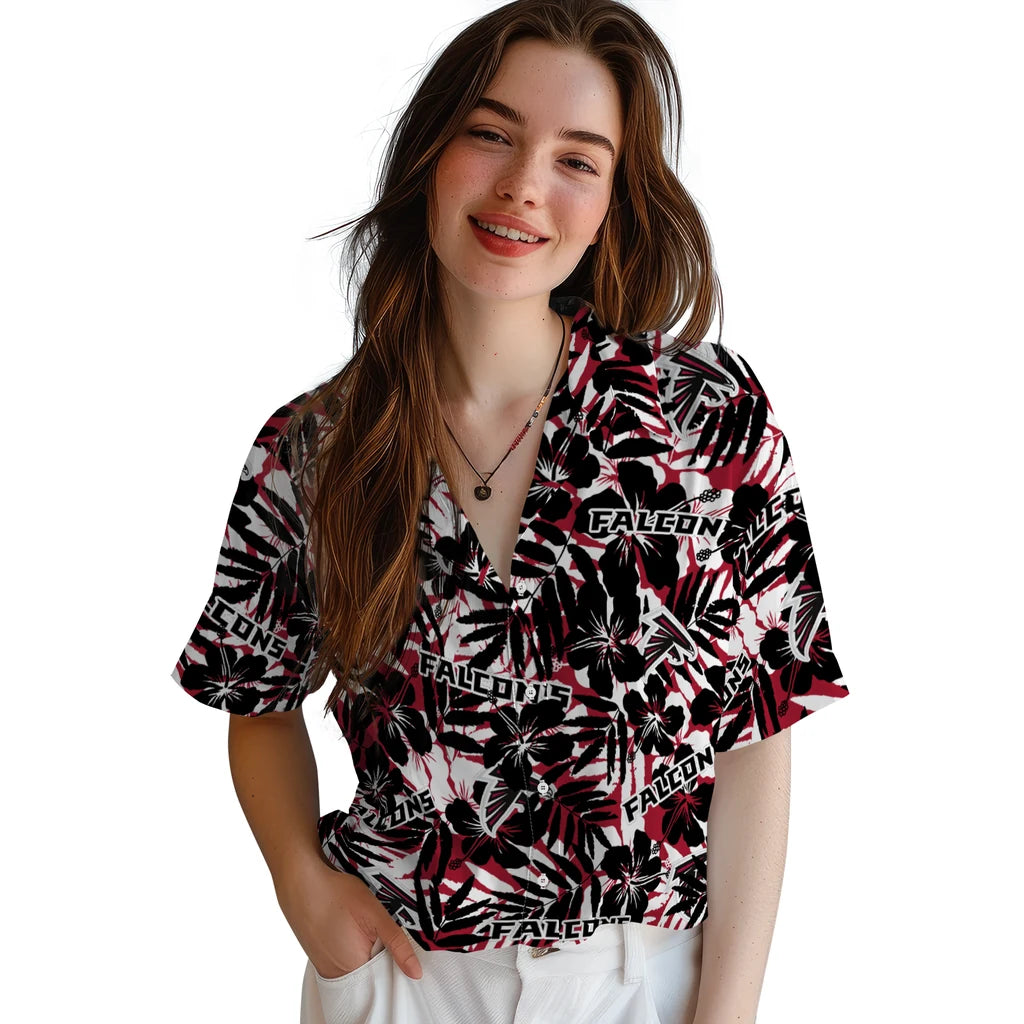 Atlanta Falcons Hawaiian Shirt - Hibiscus Overlay | Moonbestprint