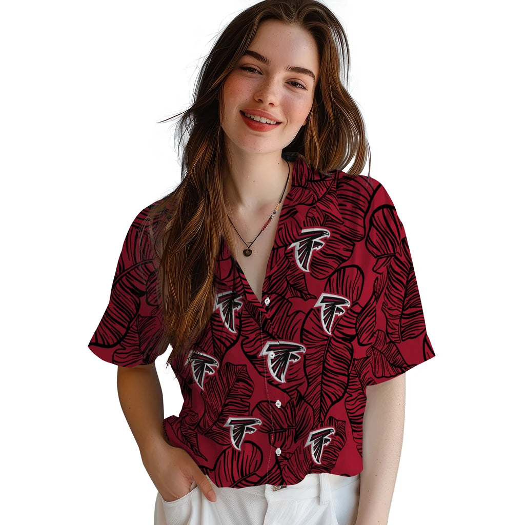 Atlanta Falcons Hawaiian Shirt - Leaf Outline | Moonbestprint