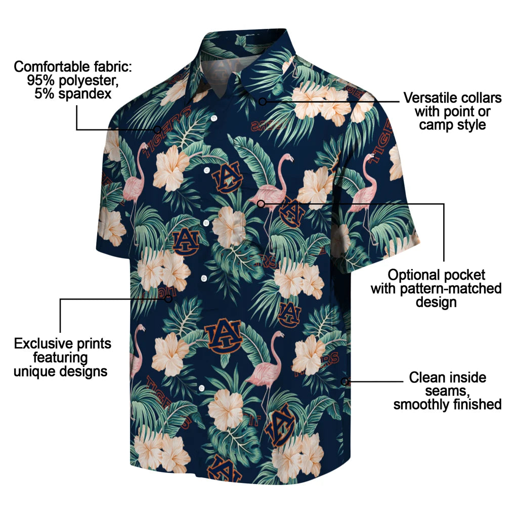 Auburn Tigers Hawaiian Shirt - Flamingo and Hibiscus | Moonbestprint
