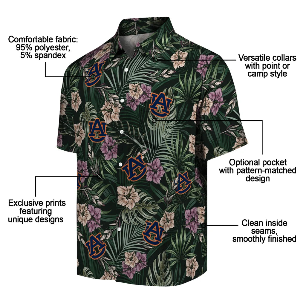 Auburn Tigers Hawaiian Shirt - Hibiscus Leaves Pattern | Moonbestprint