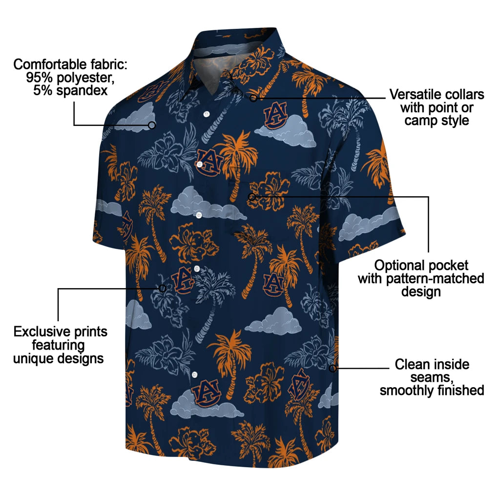Auburn Tigers Hawaiian Shirt - Palm And Clouds | Moonbestprint