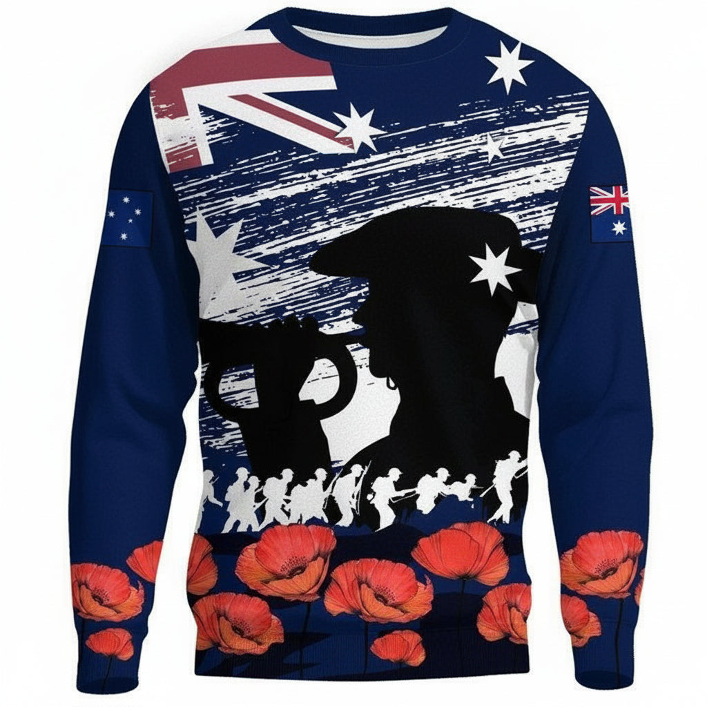 Australia Anzac Sweater ? Lest We Forget Flag And Poppies A24 ? Usalast