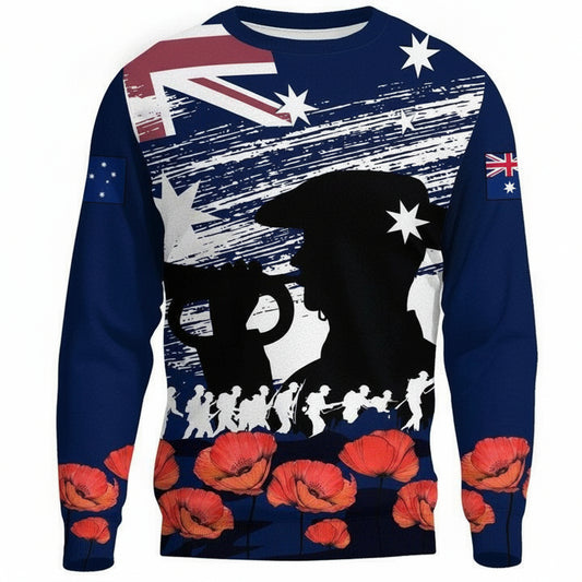 Australia Anzac Sweater ? Lest We Forget Flag And Poppies A24 ? Usalast