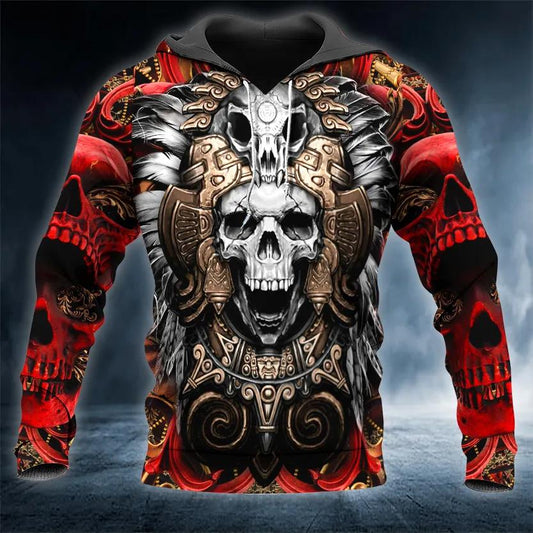 Aztec Mayan Warrior Skull 3D All Over Print Hoodie -Moonbestprint
