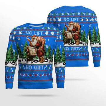 Santa No Lift No Gift Merry Christmas Ugly Christmas Sweater Blue – Moonbestprint