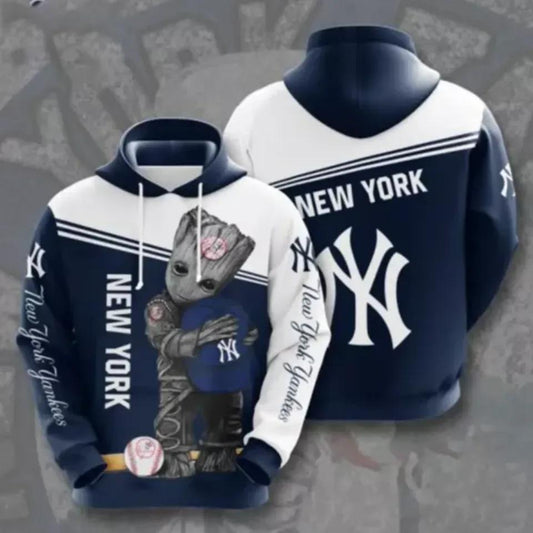 Baby Groot Hug New York Team Yankeess 3D MLB All Over Print Hoodie -Moonbestprint