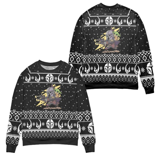 Baby Yoda Boba Fett Fire A Gun Star Wars Ugly Christmas Sweater ? Usalast