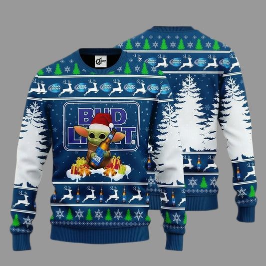 Baby Yoda Love Bud Light Beer Bud Beer Xmas 3d Ugly Christmas Sweater ? Usalast