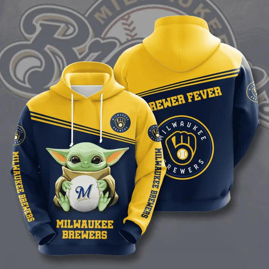 Baby Yoda Milwaukee Brewers 3D MLB All Over Print Hoodie -Moonbestprint