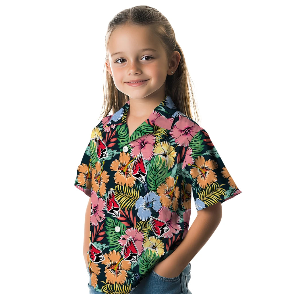 Ball State Cardinals Hawaiian Shirt - Brilliant Hibiscus Garden | Moonbestprint