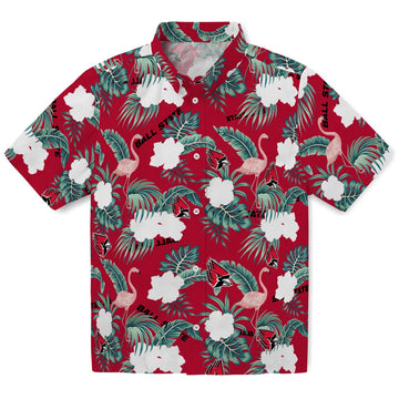 Ball State Cardinals Hawaiian Shirt - Flamingo and Hibiscus | Moonbestprint