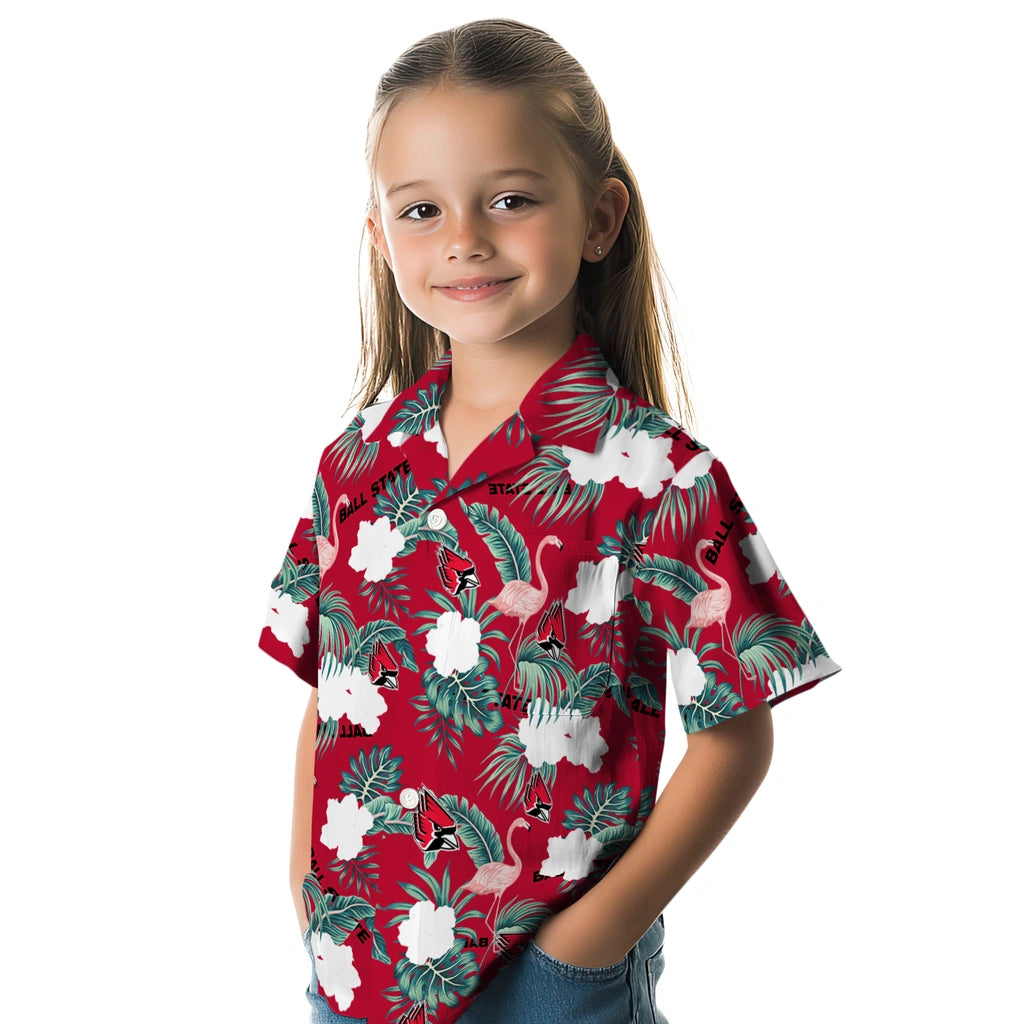 Ball State Cardinals Hawaiian Shirt - Flamingo and Hibiscus | Moonbestprint