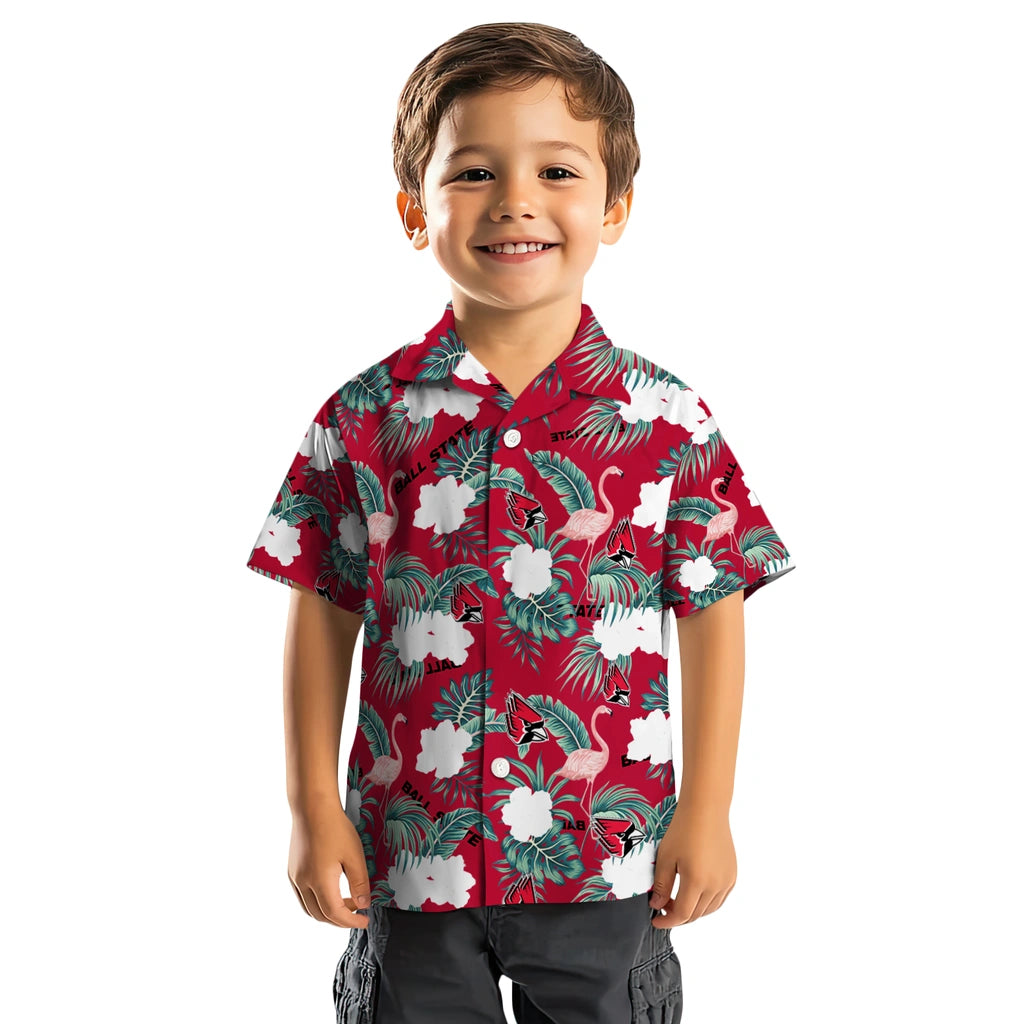 Ball State Cardinals Hawaiian Shirt - Flamingo and Hibiscus | Moonbestprint
