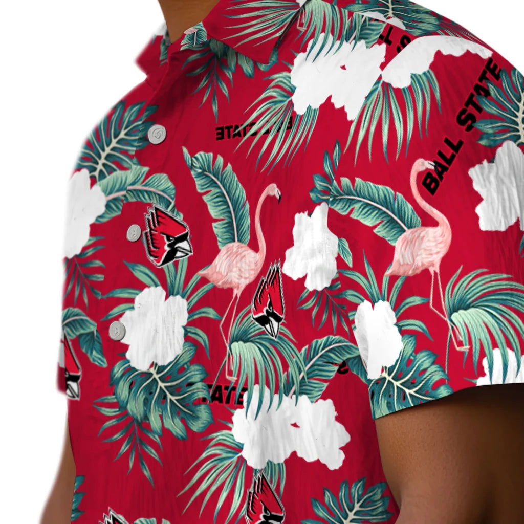 Ball State Cardinals Hawaiian Shirt - Flamingo and Hibiscus | Moonbestprint