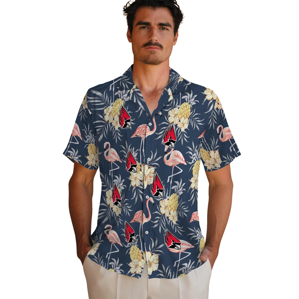 Ball State Cardinals Hawaiian Shirt - Flamingo Hibiscus | Moonbestprint